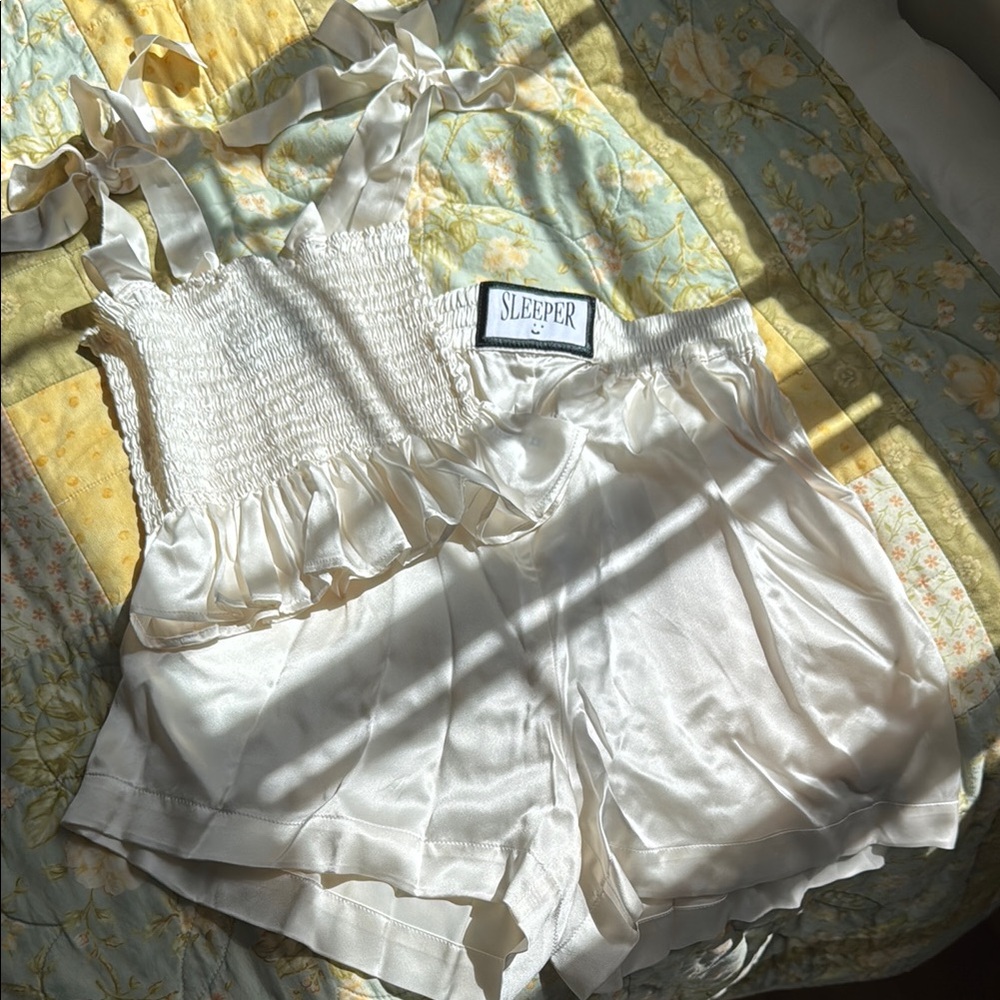 Sleeper Cream Silk Top and Shorts Set